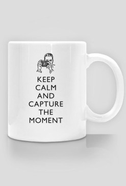 Kubek biały, nadruk z obu stron,  keep calm and capture the moment