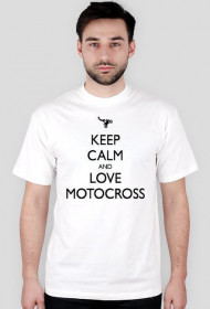 T-Shirt Biały Męski Keep Calm And Love Motocross