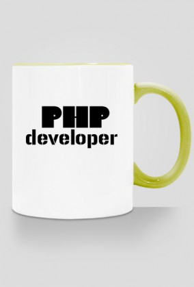 Kubek z kolorowym uchem PHP developer