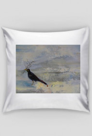 Zimowa poduszka z wroną