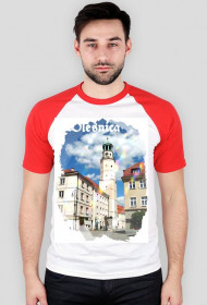 Koszulka męska biało-czerwona z nadrukiem Oleśnica Rynek Ratusz