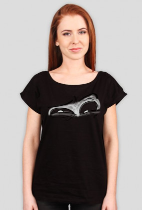 T-shirt damski z dekoltem w łódkę nadruk oczu