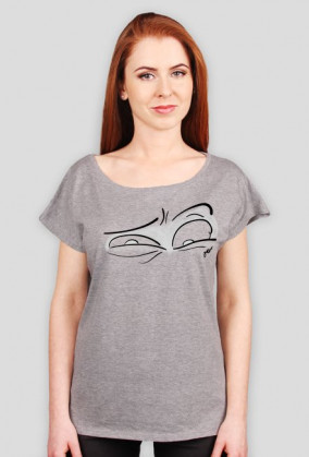 T-shirt damski z dekoltem w łódkę nadruk oczu