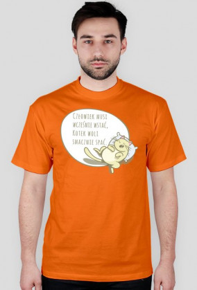 Człowiek musi wcześnie wstać, Kotek woli smacznie spać – t-shirt męski