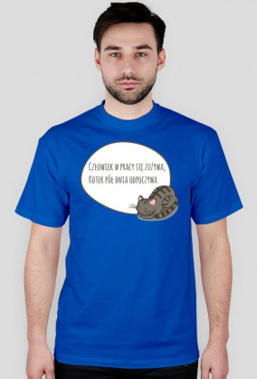 Człowiek w pracy się zużywa, Kotek pół dnia odpoczywa – t-shirt męski
