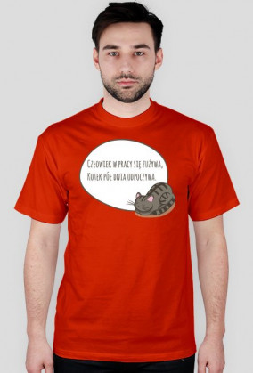 Człowiek w pracy się zużywa, Kotek pół dnia odpoczywa – t-shirt męski