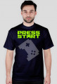 PRESS START LOGO green - dark blue t-shirt