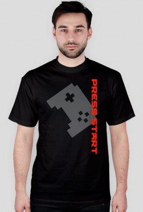 PRESS START LOGO vertical orange - black t-shirt