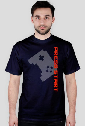 PRESS START LOGO vertical orange - dark blue t-shirt