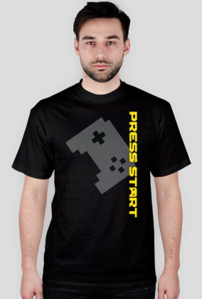 PRESS START LOGO vertical yellow - black t-shirt