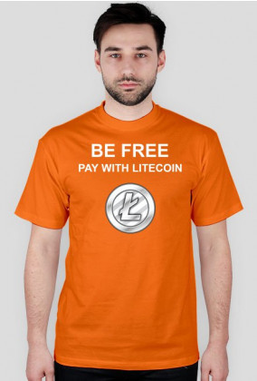 BE FREE pay with Litecoin (pomarańczowa, biały napis)