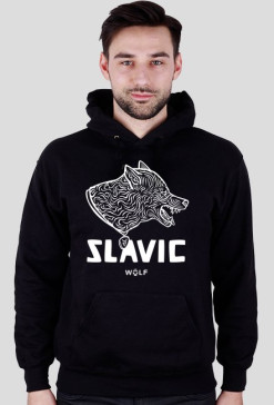 Slavic white WOLF print- bluza z kapturem