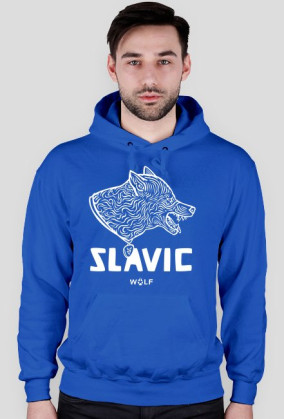 Slavic white WOLF print- bluza z kapturem