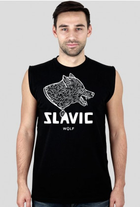 Slavic white WOLF print- bezrękawnik