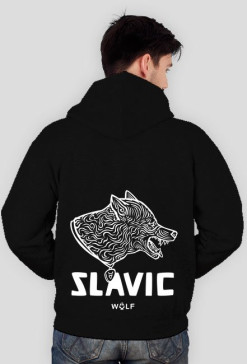 Slavic white WOLF print- bluza z kapturem zip