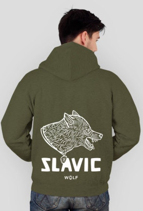Slavic white WOLF print- bluza z kapturem zip