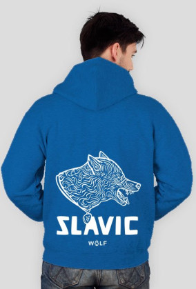 Slavic white WOLF print- bluza z kapturem zip
