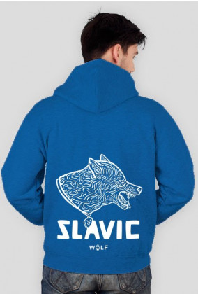 Slavic white WOLF print- bluza z kapturem zip