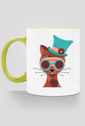 Steampunk Cat – kubek z kolorowym uchem