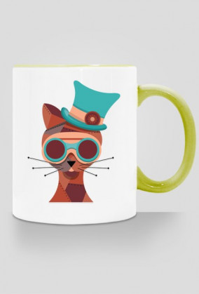 Steampunk Cat – kubek z kolorowym uchem