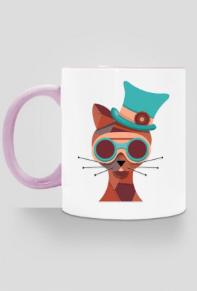 Steampunk Cat – kubek z kolorowym uchem