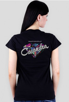 Koszulka V-neck czarna CASANDRA #2 (logo przód i tył)