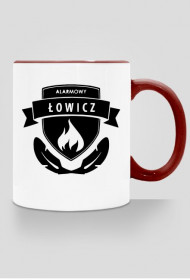 kubek biały czarne logo