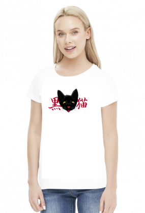 T-shirt damski - "Czarny kot" po japońsku