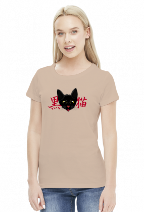 T-shirt damski - "Czarny kot" po japońsku