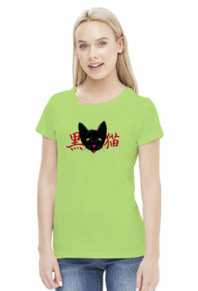 T-shirt damski - "Czarny kot" po japońsku