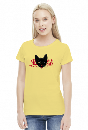 T-shirt damski - "Czarny kot" po japońsku