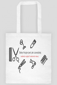 Torba z nadrukiem "Dobry fryzjer jest jak czarodziej: zmienia wygląd i uzdrawia duszę"