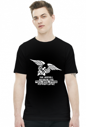 NIE JEŹDZIJ SZYBCIEJ NIŻ TWÓJ ANIOŁ STRÓŻ POTRAFI LATAĆ - męska koszulka motocyklowa