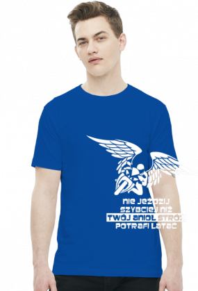 NIE JEŹDZIJ SZYBCIEJ NIŻ TWÓJ ANIOŁ STRÓŻ POTRAFI LATAĆ - męska koszulka motocyklowa