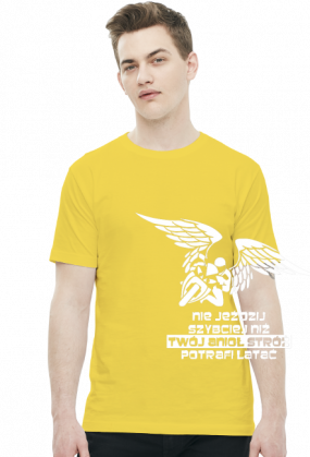 NIE JEŹDZIJ SZYBCIEJ NIŻ TWÓJ ANIOŁ STRÓŻ POTRAFI LATAĆ - męska koszulka motocyklowa