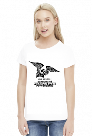 NIE JEŹDZIJ SZYBCIEJ NIŻ TWÓJ ANIOŁ STRÓŻ POTRAFI LATAĆ - damska koszulka motocyklowa