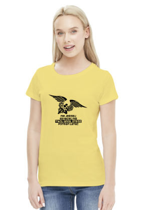 NIE JEŹDZIJ SZYBCIEJ NIŻ TWÓJ ANIOŁ STRÓŻ POTRAFI LATAĆ - damska koszulka motocyklowa