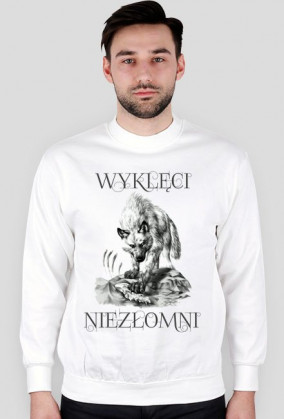 Biała bluza męska. WYKLĘCI NIEZŁOMNI Z WILKIEM