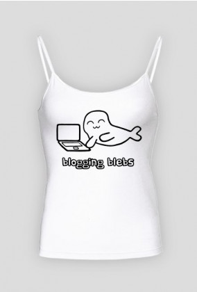Blogging Blebs - biała koszulka na cienkich ramiączkach
