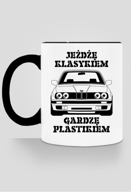JEŻDŻĘ KLASYKIEM GARDZĘ PLASTIKIEM BMW E30 VAG KUBEK MOTOMANIAKA