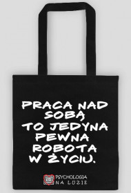Torba z białym napisem - praca nad sobą