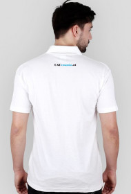 Koszulka Polo, białą. Logo z przodu i napis z tyłu.