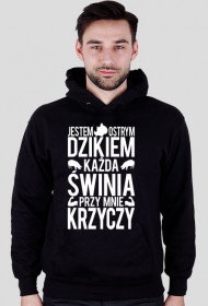 "Ostry Dzik" Biały nadruk BLUZA Z KAPTUREM