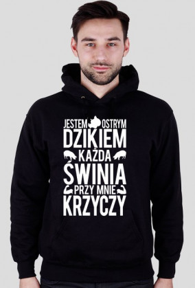 "Ostry Dzik" Biały nadruk BLUZA Z KAPTUREM