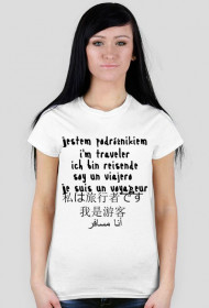 koszulka 'Jestem podróżnikiem' - różne języki DAMSKA