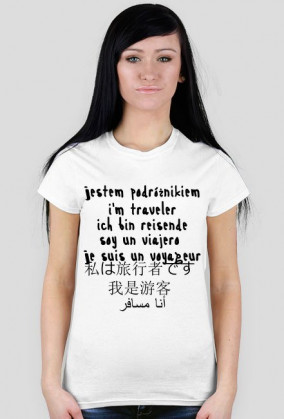koszulka 'Jestem podróżnikiem' - różne języki DAMSKA