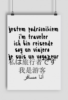 Plakat 'Jestem podróżnikiem' w różnych językach