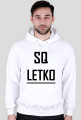 LETKO-SQ, biała bluza z kapturem czarny napis