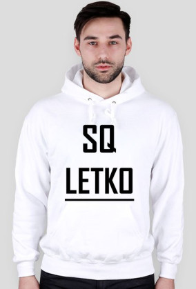 LETKO-SQ, biała bluza z kapturem czarny napis
