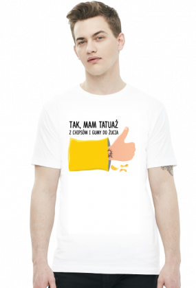 Koszulka Męska"Tak,Mam Tatuaż z Chipsów i Gumy do żucia"